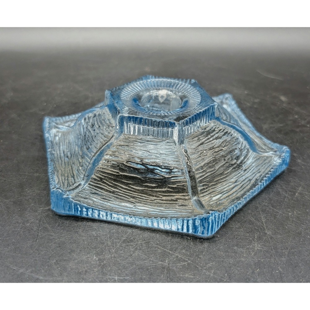 Vintage  L.E. Smith Glass Pagoda Candle Holder Ice Blue